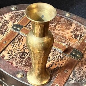 Vintage Fluted Solid Brass Flower Vase 7.5 Inches Tall Lovely Etched Design